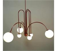 6 Lights Mid Century Glass Globe Light Modern Led Ceiling Chandelier Compatible with Living Room Ball Gold Hanging Lamp Arched Black Linear Sputnik Lamp Compatible with Dining Room Bedroom Kitchen/Red