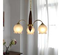 6 Lights Milk Glass Flower Chandelier Wood Mid Century Pendant Light Vintage Farmhouse Rustic Hanging Ceiling Lamp For Kitchen Bedroom Living Room Dining Foyer