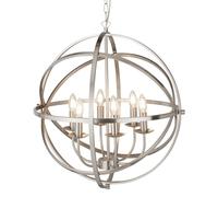6 Lights Satin Silver Finish Cage Frame Orb Home Ceiling Fitting Pendant Light