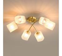 6 Lights Semi Flush Mount Ceiling Light Fixture, Modern Glass Ceiling Light Sputnik Chandelier Brass Ceiling Lighting, Bedroom Close to Ceiling Light, E27 Socket/D