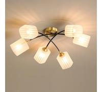 6 Lights Semi Flush Mount Ceiling Light Fixture, Modern Glass Ceiling Light Sputnik Chandelier Brass Ceiling Lighting, Bedroom Close to Ceiling Light, E27 Socket/K