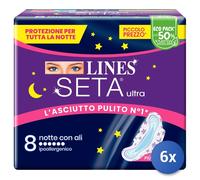 6 Lines Silk Ultra Night Wings 8 Pieces Absorbent Made In Italy