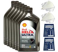 6 Litre Original Shell Helix Ultra Racing 10W60 Engine Oil Acea A3 B3 B4 VW Set