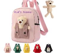 6 Litres Personalized Embroidery Backpack for Boys And Girls, Custom Children's Backpacks with Name Removable Cute Bear School Bag，Mini Toddler School Bag Nursery Bag，Unique Gift (Pink)