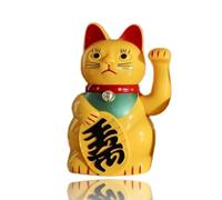 6" Lucky Cat Waving Arm, Maneki Neko Lucky Fengshui Cat for Feng Shui Welcoming Fortune Luck Wealth Prosperity Decoration, Battery Not Included (Yellow)