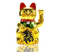 6" Lucky Cat Waving Arm, Maneki Neko Lucky Fengshui Cat for Feng Shui Welcoming Fortune Luck Wealth Prosperity Decoration, Battery Not Included (Golden)