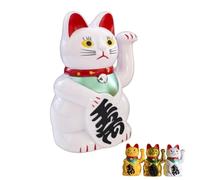 6" Lucky Cat Waving Arm, Maneki Neko Lucky Fengshui Cat for Feng Shui Welcoming Fortune Luck Wealth Prosperity Decoration, Battery Not Included (White)