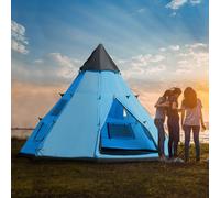 Outsunny 6-7 Person Large Family Party Camping Tent W/ Carrying Bag, Mesh Window, Blue