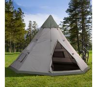 Outsunny 6 Men Tipi Tent w/ Mesh Windows - Green/Grey, Green