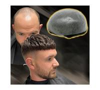 6" Men's Capillary Prothesis 0.08mm Thin Skin PU Base Mens Toupee Double Knotted 8×10" Human Hair HairPiece Medium Density Wig Replacement Systems Hairline Fine(120% Density)