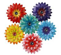 6 Metal Flowers Outdoor Wall Art - 8 Inch 3D Daisy Decor - Multiple Layer Farmhouse Boho Style Metal Art for Indoor/Outdoor Home, Living Room, Office, Garden, Porch