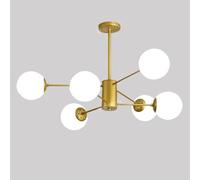 6 Mid Century Gold Sputnik Ceiling Milk Glass Hanging Pendant Large Vintage Industrial Foyer Chandelier for Living Room Bedroom Kitchen Isla light fixture(6 Lig