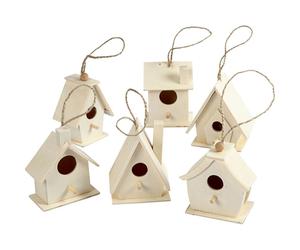 6 Mini Birdhouses Poplar Wood Hanging Craft Decorations Paint & Personalise Mix