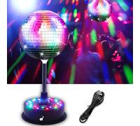 6'' Mirror Disco Ball with 24 LEDs 5-9 RPM Adjustable Rotating Motor Base Disco Lamps Ceiling Decor for Show Party Dancing Hall Club Ktv Nightclubs Bars