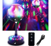 6'' Mirror Disco Ball with 24 LEDs Remote Control 5-9 RPM Adjustable Rotating Motor Base Disco Lamps Ceiling Decor for Show Party Dancing Hall Club Ktv Nightclubs Bars（Includes Remote Controler
