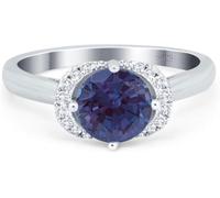 6 MM Round Alexandrite Vintage Style Halo CZ Wedding Engagement Rings For Women 925 Sterling Silver Gifts For Her (R)