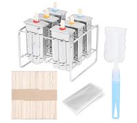 6 - Mold Stainless Steel Ice Cream Mold Maker, DIY Ice Bar Mold Set with Rack and Cleaning Brush, Includes 60 Sticks and 20 Storage Bags for Homemade Frozen Treats