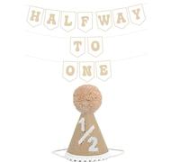 6 Months Birthday Decorations, Beige Half Birthday Decorations With Half Way To One Banner And 1/2 Bir-thday Hat For Six Months Ha-Lf Year BD Decor-ations Boy Girls