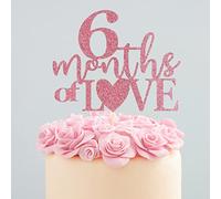 6 Months of Love Cake Topper - Rose Red Glitter 1/2 Birthday Baby Shower Party Decorations, First Birthday Cake Decoration, Baby's Half Year Old Birthday Party Supplies, Photo Booth Props
