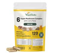 6 Mushroom Supplement Including Lions Mane Supplement High Strength Capsules. Mushroom Complex with Lion's Mane, Reishi, Chaga Mushroom Powder, Shitake, Cordyceps & Maitake. 120 Count.