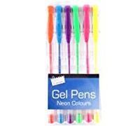 6 Neon Gel Pens Assorted Colours-Ideal for Craft/School/Office