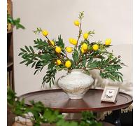 6 Olive Branch Stems + 3 Lemon Branches 24" Set for Vase - Realistic Faux Mediterranean Greenery Citrus Decor for Weddings, Kitchen Decor, Christmas Centerpieces, Bridal Showers Party Decorations