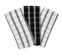 6 or 12 Pack Big Check Tea Towel Terry Cotton Absorbent, Black, 6 Pack
