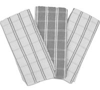 6 or 12 Pack Big Check Tea Towel Terry Cotton Absorbent, Silver, 6 Pack