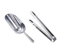 6-Ounce Metal Ice Scoop Tong Set, One-Piece Cast Aluminum Bar Ice Flour Utility Scoop, Kitchen Ice Scooper for Ice Maker, Small Food Scoops for Bar Party Wedding Pet Dog Food (Hand Wash Only)