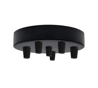 6 Outlet 120mm Black Metal Ceiling Rose Canopy Plate For Multi Pendant Light Cluster Industrial Style Hanging Lamp Mounting Base Fitting With Cord Grips For DIY Chandelier Lighting Installations
