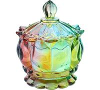 6 oz Colorful Embossed Glass Jars with Lid - Rainbow Candy Dish, Jewelry Dish, Small Decorative Jars for Candy Buffet, Kitchen, Home, Office Desk, Party (Flower)