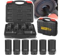 6 Pack 1/2’’ Drive Crank Bolt Socket Set, 17MM, 19MM, 21MM, 22MM, 24MM, 27MM, Harmonic Balancer Socket Set, 1/2-Inch Metric Deep Impack Socket Set, 3 Times Momentum Power of Standard Impact Sockets