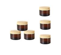 6 Pack 1 oz Glass Cosmetic Jars with Wood Grain Lids and Inner Liners,Amber 30g Cream Jar Reusable Travel Containers Glass Jars for Creams,Lotion,Ointmen,Makeup,Spice,Cosmetic,Sample