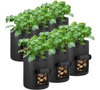6-Pack 10 Gallon Potato Grow Bags with Flap Window, Heavy Duty Aeration Fabric Pots with Handles for Garden and Planting(Black)