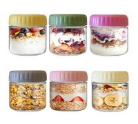 6 Pack 10 oz Glass Jar with Screw Lid Leakproof, Overnight Oats Jar, Stackable Small Mason Jars, for Overnight Oats, Salad, Yogurt, Cereal, Fruit, Snacks, Spice, Sugar, Coffee, Candy