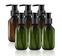 6 Pack 100ML Mini Pump Bottle Plastic Pump Lotion Dispenser Empty Bottle, Amber and Green, for Shampoo Lotion Body Wash.