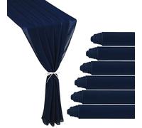 6 Pack 10Ft Navy Blue Chiffon Table Runner 29x120 Inches Sheer Fabric Table Runner Romantic Wedding Runner for Bridal Baby Shower Birthday Party Cake Table Decor（Navy Blue）