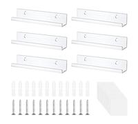 6 Pack 12 Inch Acrylic Vinyl Record Wall Mount Shelf, Clear Acrylic Album Record Holder, Floating Shelves Display Collection Picture Ledge Bookshelf for LP Storage Display (Clear, 12 Inch)