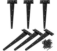 6 Pack 12 Inch T-Strap Shed Hinge Heavy Duty Black T Hinge Door Barn Gates Hinges Fence Garden Shed Door Hinges Wrougt Rustic Hardware Iron
