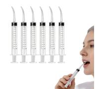 6 Pack 12ml Curved Tip Irrigation Syringes with Graduated Measurement Scale | 6 12ml curved-tip syringes feature easy-read measurement marks for controlled rinsing around teeth and hard- to-reach areas.