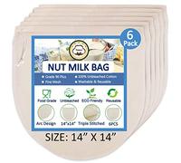6 Pack 14"x14" Nut Milk Bags - 100% Unbleached Cotton, Food Strainer, Reusable Cheesecloth,Straining Almond/Oat/Soy Milk, Cold Brew Coffee, Cloth Bag for Cheese/Yogurt/Juice/Tea//Wine/Soup/Herbs.