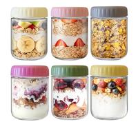 6 Pack 16 oz Glass Jar with Screw Lid Leakproof, Overnight Oats Jar, Stackable Small Mason Jars, for Overnight Oats, Salad, Yogurt, Cereal, Fruit, Snacks, Spice, Sugar, Coffee, Candy