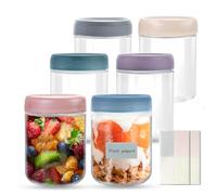 6 Pack 16 oz Overnight Oats Jar, Glass Jars with Lids Mason Jar for Overnight Oats Yoghurt Pots, Portable Breakfast Container Reusable with Screw Lid for Salad Fruit Pudding Chutney Jam Spice