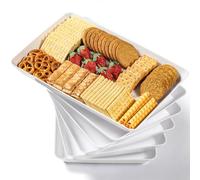 6 Pack, 16" x 11" Large White Serving Trays Set - Reusable Plastic Serving Platters for Cookie, Appetizer, Charcuterie, Snack, Dessert, Party Food Display - Stackable Kitchen CounterTop Tray, BPA Free