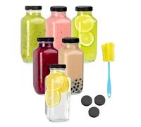 6-Pack 16oz Glass Juice Bottles with Airtight Lids - Reusable Drinking Bottles for Juicing, Milk, Kombucha, BPA-Free Leakproof Storage Jars Includes Cleaning Brush