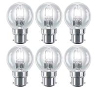 6 Pack 18W=(25W) BC B22 Traditional EcoClassic G45 Golf Ball Bulbs Dimmable, 235 Lumen, 2700K Warm White, AC 230V B22 Bayonet, Clear Round, for Most Chandeliers, Lamps, Wall Lights, Pendants