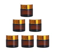 6 Pack, 2 oz 60g Amber Glass Cream Jars with Gold Lids,Empty Round Refillable Cosmetic Containers Travel Jars for Cosmetics,Body Butter,Scrubs,Face Cream Lotion,Ointments,Spice