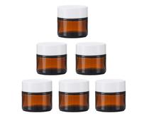 6 Pack 2 oz Amber Glass Jars with White Lids,60g Glass Cream Jars,Empty Round Cosmetic Container Jars for Cream,Sample,Lotion,Powder,Ointments,Spice