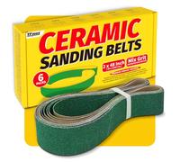 6 Pack 2 x 48 Inch Zirconia Ceramic Sanding Belts Kit - 40, 60, 80, 100, 120, 180 Grits Premium Metal Grinding Belts for Knife Sharpening, Stock Removal, and Bevel Work