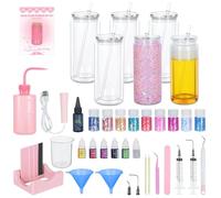 6 Pack 20 Oz Acrylic Snow Globe Tumbler Supplies Starter Kit, Double Wall Plastic Pre-Drilled Snowglobe Tumbler Cup Tool Set, Including Squeeze Bottle Cup Cradle and Scraper etc.